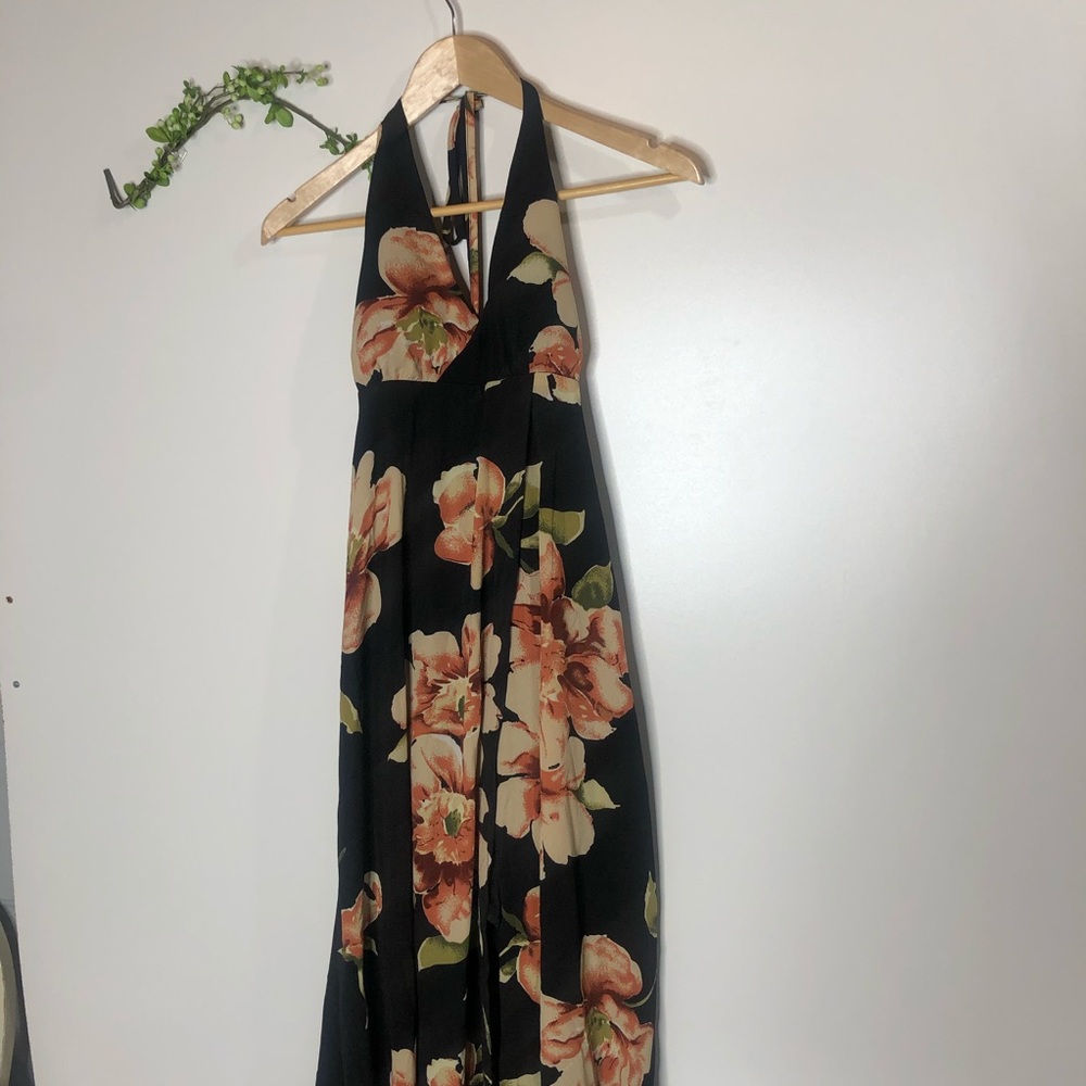 Never Worn Black Floral Halter Maxi Dress Pink